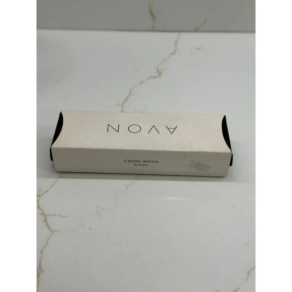 Avon Unisex Casual Watch Brown Faux Leather Strap Rectangular Face – New in Box